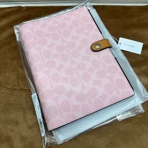 Coach Powder Pink Signature Pattern Notebook Cover with Tan Closure